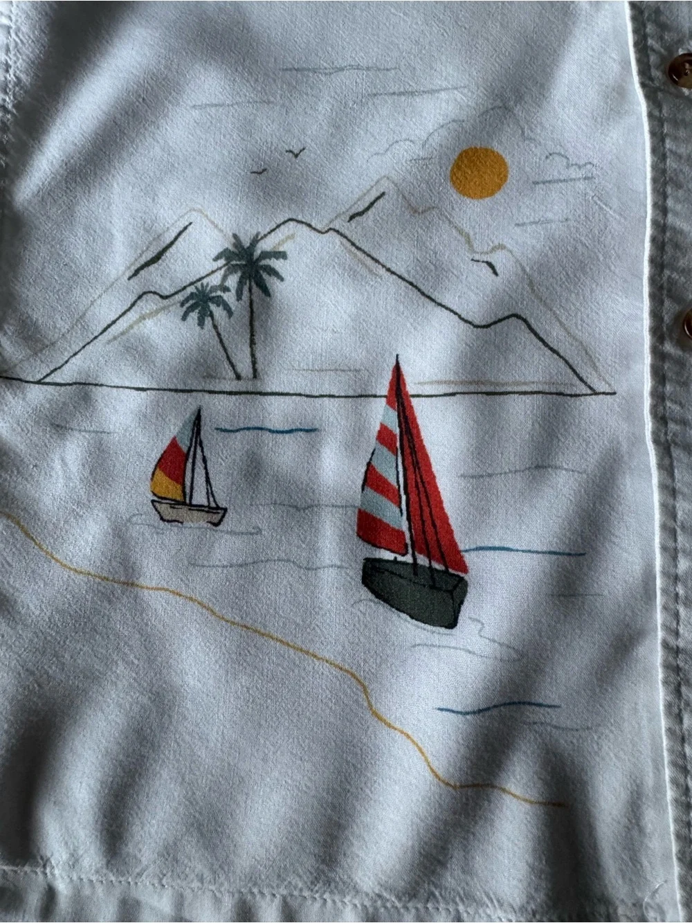 Old Navy Boys White Short-Sleeve Button-Down Shirt with Beach Print